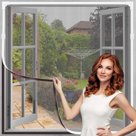 Fliegengitter – Magnetisches Moskitonetz Für Fenster 100 X 120 Cm – Weißer Rahmen, Graues Netzgewebe, Insektenabweisend