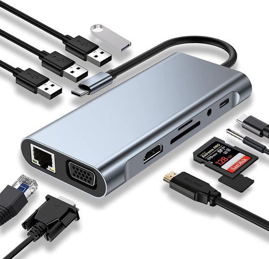 Usb-c-hub，11-in-1-usb-c-adapter Mit 4k-hdmi，usb-3.0-anschlüssen，usb-c-pd，gigabit-ethernet-rj45-anschluss，kompatibel Mit Weiteren Usb-c-geräten