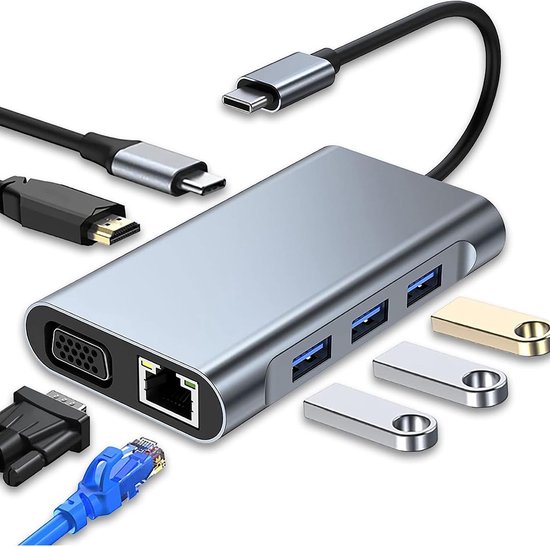Laptop-dockingstation – 8-in-1 – Usb-c – Dual-hdmi – Usb-splitter – 4k-qualität – Silber – Premium-qualität