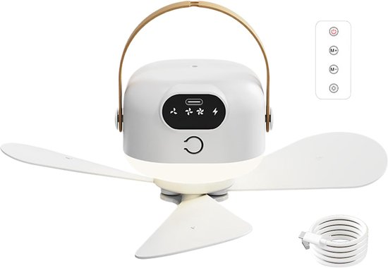 Camping-deckenventilator，usb-aufladbarer Kühler，ferngesteuertes Nachtlicht，3 Geschwindigkeitsstufen，ideal Für Outdoor & Garten