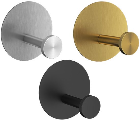 3 Hochwertige，selbstklebende Rundhaken Aus Edelstahl，kein Bohren Erforderlich，edelstahl，geeignet Für Badezimmer，gold，silber Und Schwarz