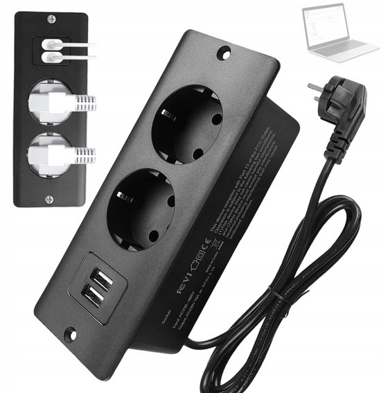Unterputzsteckdose, 2-fach-wechselsteckdose Mit Usb-anschluss Und 1,5 M Kabel