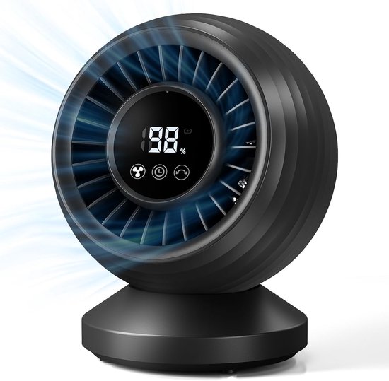 Leiser Tischventilator (22 Db) – Wiederaufladbarer Tischventilator – 120°-oszillation – 8 Geschwindigkeitsstufen – 12000 Mah