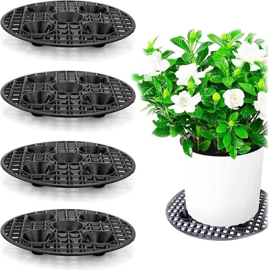 Allecto Plus – 4er-set Blumentopfhalter-gitter 20 Cm – Rund – Für Terrasse Und Balkon – Pflanzenständer Für Den Außenbereich