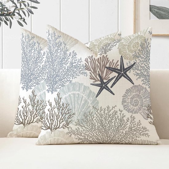 Set Mit 2 Wasserdichten Kissen, 45 X 45 Cm, Seestern-motiv, Dekorative, Moderne, Wasserdichte Outdoor-kissen, Sommerkissen Für Den Garten