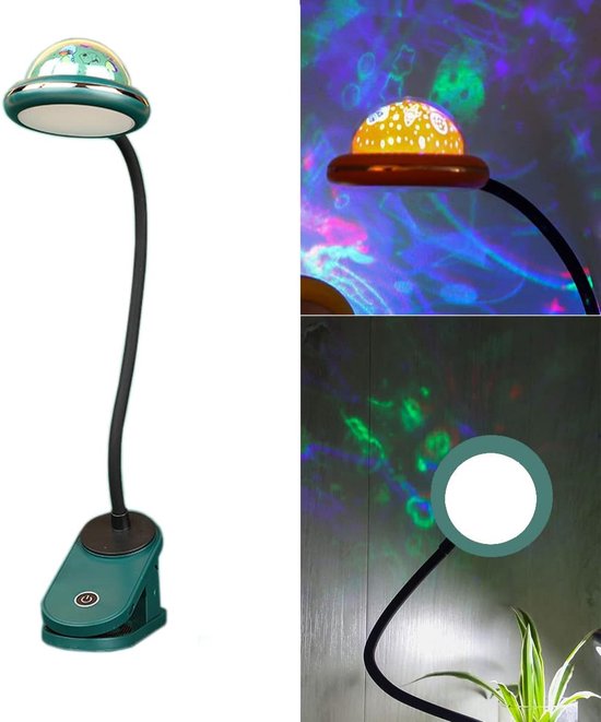 Kinder-klemmlampe，wiederaufladbare Led-klemm-leselampe Mit Sternenprojektion Über Usb，klemm-nachtlicht Mit Stern (grün)