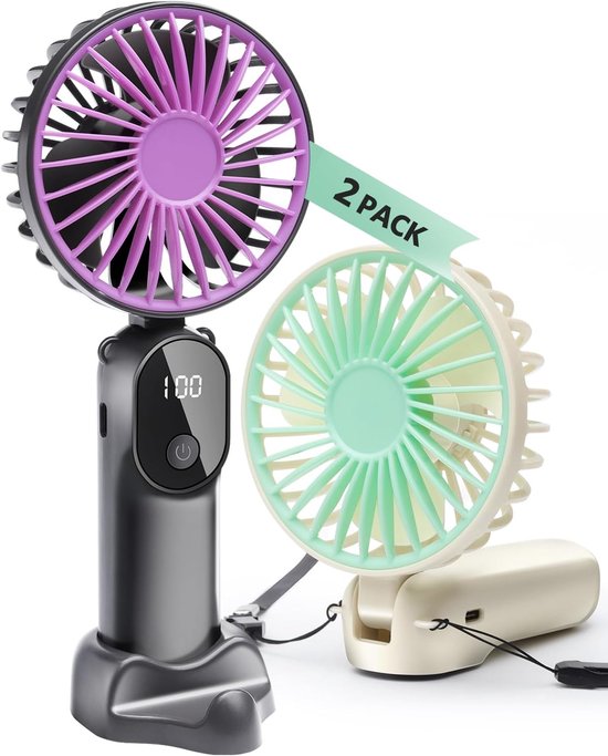 2-teiliger Tragbarer Handventilator，mini-usb-wiederaufladbarer Ventilator Mit Trageschlaufe Und Abnehmbarem Ständer，90° Faltbar