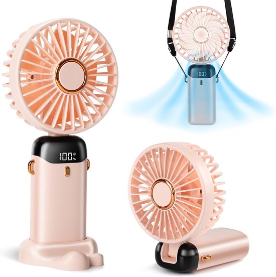 Tragbarer Handventilator，12 Stunden Laufzeit，verbesserte Version Mit 3200 Mah，led-anzeige，90° Faltbar，schminkventilator Für Damen (rosa)