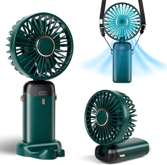 Tragbarer Handventilator，12 Stunden Akkulaufzeit，mini-handventilator Mit Led-anzeige，90° Faltbar，5 Windstufen，make-up-ventilator Für Damen (grün)