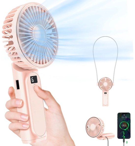 Tragbarer Handventilator，mini-faltventilator (180°)，6 Geschwindigkeitsstufen，4000 Mah，für Drinnen Und Draußen