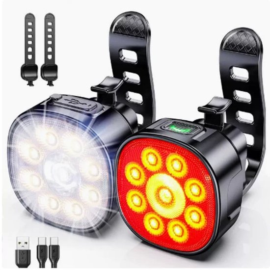 Fahrradbeleuchtungsset Mit 8+12 Lichtmodi，leistungsstarken Usb-led-fahrradlichtern Mit Ip65-wasserschutzklasse
