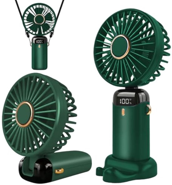 Tragbarer Ventilator Mit Usb-ladefunktion，5 Windgeschwindigkeiten，mini-falt-tischventilator Mit Led-anzeige，schlafzimmer Und Unterwegs (grün)