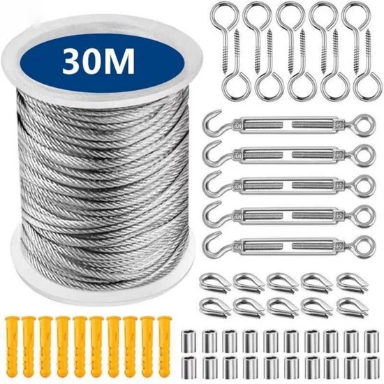 Wäscheleine Aus Edelstahlseil，30 M Lange Wäscheleine Für Den Außenbereich，wäscheständer Für Den Außenbereich，metallseil Für Den Außenbereich