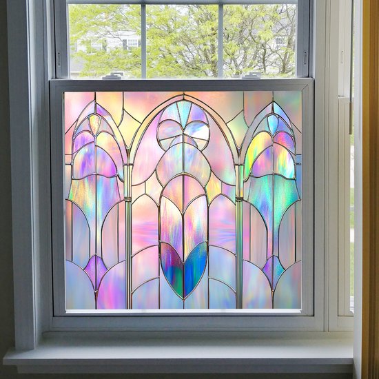 Selbstklebende Fensterfolie In Regenbogenfarben，statisch Haftende Vinyl-fensterfolie Für Mehr Privatsphäre，50 X 51 Cm