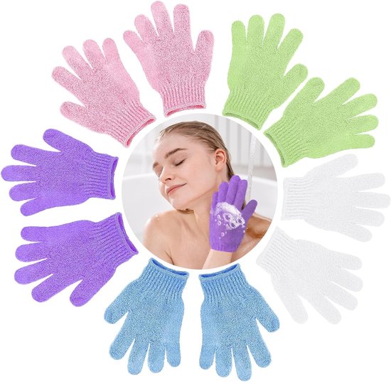 Körperpeeling-handschuhe，10er-pack，fünf-finger-peeling-handschuhe (weiß + Rosa + Lila + Grün + Blau)，17 X 13 Cm