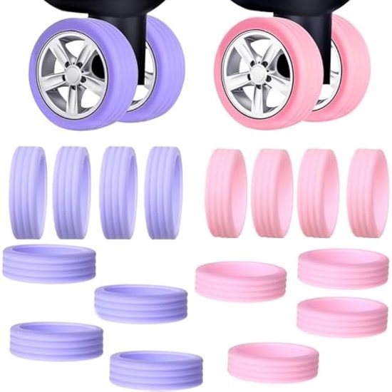 Gepäckschutzhüllen, 16-teiliges Set Silikon-gepäckrollenschutzhüllen – Lila + Pink