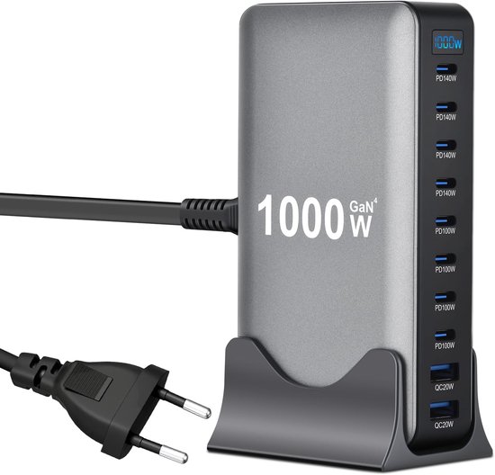 1000-w-usb-ladestation，10 Anschlüsse (8 Usb-c + 2 Usb-a) Mit Schnellladefunktion，kompakter Multi-geräte-ladehub，iphone 16/15/14，galaxy S22/s20