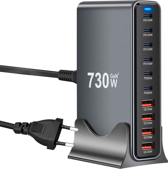 730-w-usb-ladestation，10 Anschlüsse (6 Usb-c + 4 Usb-a) Mit Schnellladefunktion，kompakter Multi-geräte-ladehub，iphone 16/15/14，galaxy S22/s20