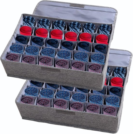 2 Aufbewahrungsboxen Mit Deckel Für Unterwäsche，stoff-kleiderschrankeinteiler Und Aufbewahrungsboxen Für Schals Und Dessous (30 Fächer，2 Graue)