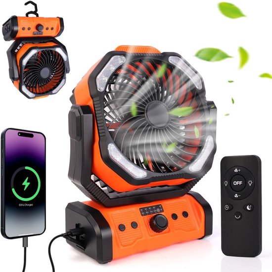 20000 Mah Usb-campingventilator Mit Led-beleuchtung，270° Drehbarer Kopf Zum Angeln Und Als Windschutz