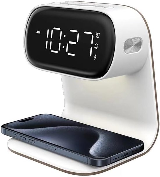 Digitaler Wecker Mit Kabelloser Schnellladestation，15-watt-touch-smart-lampe Für Den Nachttisch，nachtlicht Mit 3 Farben