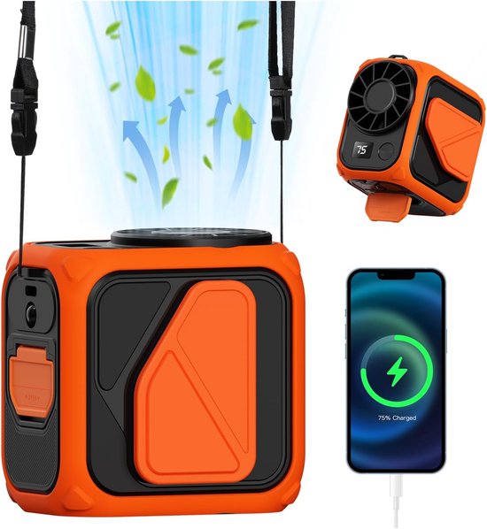 Gürtelventilator，wiederaufladbarer Usb-ventilator Mit Licht，6000 Mah，4 Geschwindigkeitsstufen，mini-tischventilator，geeignet Für Zuhause