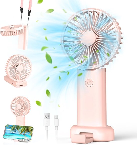 Tragbarer Ventilator，mini-handventilator，kleiner Reiseventilator，wiederaufladbarer Handventilator Mit 3 Geschwindigkeitsstufen，camping (rosa)