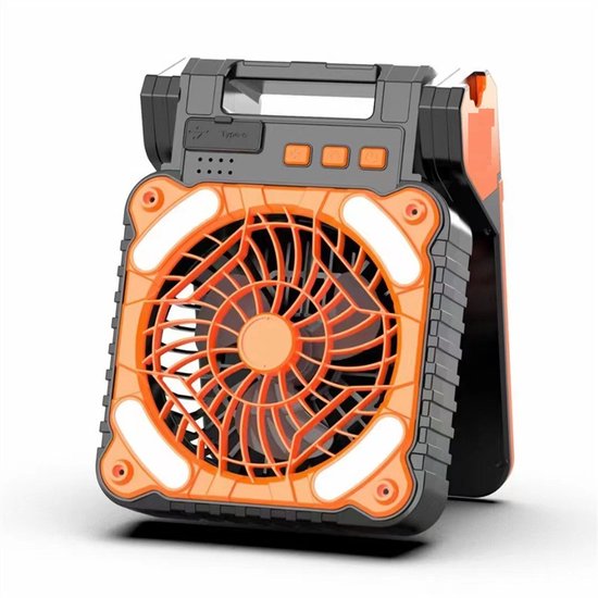 Campingventilator Mit Led-licht, Usb-anschluss, Wiederaufladbar, 4 Geschwindigkeitsstufen, 90° Drehbar, Timer