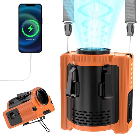 Nackenventilator Mit 5 Geschwindigkeitsstufen，wiederaufladbarer Gürtelventilator Mit 10.000 Mah Akku，led-beleuchtung，orange
