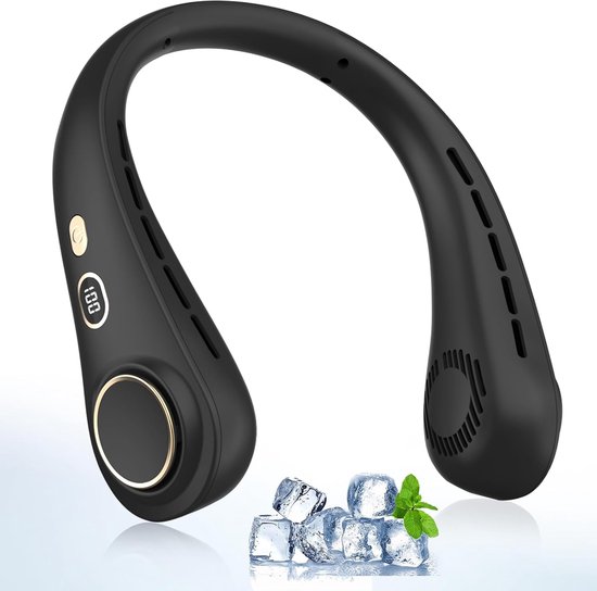 Tragbarer Nackenventilator Mit Led-anzeige，5 Geschwindigkeitsstufen，1200-mah-akku，blattloser Nackenventilator，usb-ladefunktion，reisen Und Camping