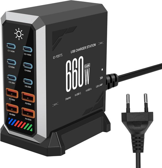 660-w-usb-c-ladegerät – 10 Anschlüsse – Gan-power-ladestation