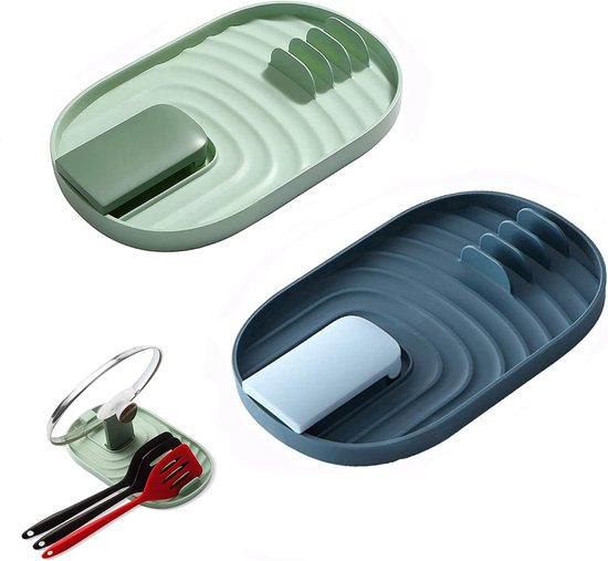 2-teiliger Topfdeckel- Und Löffelhalter，besteckablage Zum Schutz Vor Tropfenflecken Und Anderen Gegenständen (blau Und Grün)