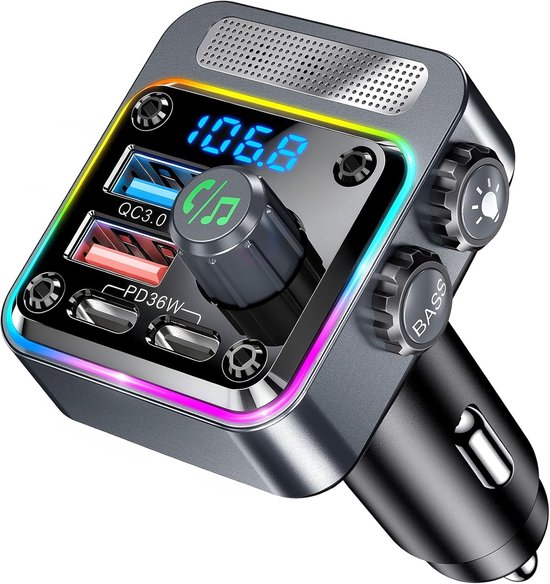 Bluetooth-autoradio，fm-bluetooth-transmitter，schnellladefunktion (pd 36 W，qc3.0 18 W)，zigarettenanzünder Mit Musikwiedergabe，mp3-player