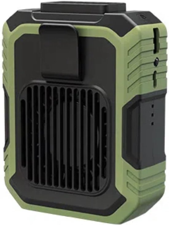 Riemenventilator Mit Starkem Luftstrom, Kühlleistung, Stoßfestigkeit Und Beleuchtungsfunktion Für Bauarbeiten, Gartenarbeit Und Camping. Grün