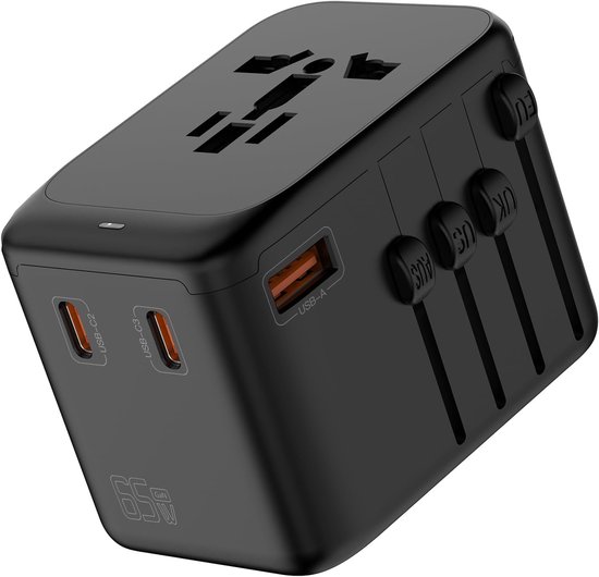 Universeller Reiseadapter Gan 65w，internationales Ladegerät Mit 3 Usb- Und 1 Usb-c-anschluss，kompatibel Mit Über 200 Ländern