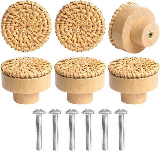 6 Stück Möbelknöpfe Aus Rattanholz，türknöpfe Für Schränke，40 Mm Schubladengriffe，für Die Inneneinrichtung