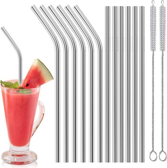 Edelstahl-trinkhalme，300 Mm，6 Mm，6 Gerade + 6 Gebogene + 2 Reinigungsbürsten，wiederverwendbare Edelstahl-trinkhalme，milchshakes Und Eiskaffee