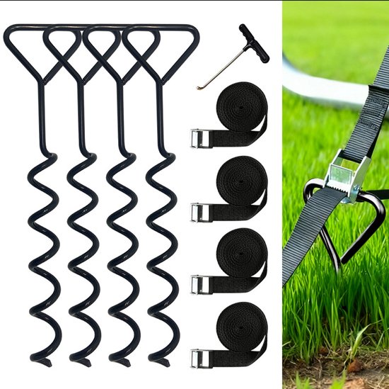 Set Mit 4 Bodenankern Für Trampoline Hochbelastbar Schraubanker Für Trampoline Windbeständige Schraubanker Mit Spannbändern
