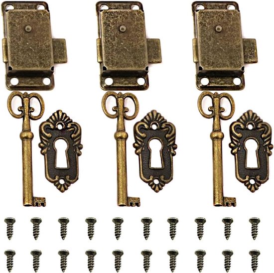 3-teiliges Schranktürschloss, Antikes Schrankschloss, Möbelschloss Mit Schlüssel Und Schrauben, Schließfachtürschloss Für Briefkästen, Spinde, Schränke, Werkzeugkästen (bronze)