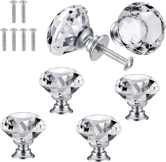 Kristalltürgriffe，4 Stück，3 X 3 X 2,8 Cm，inklusive 25-mm-schrauben，geeignet Für Türblattstärke 20 Mm，rautenförmige Möbelgriffe