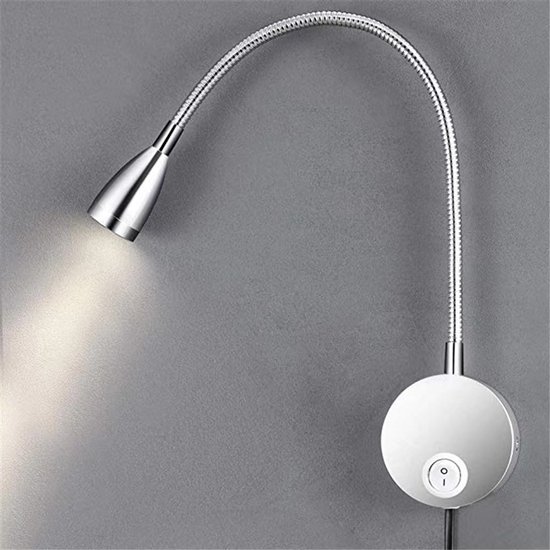 Leselampe, 360° Flexible Led-wandleuchte, Leselampe, Weiß, Warmweiß 3000k, Aluminium