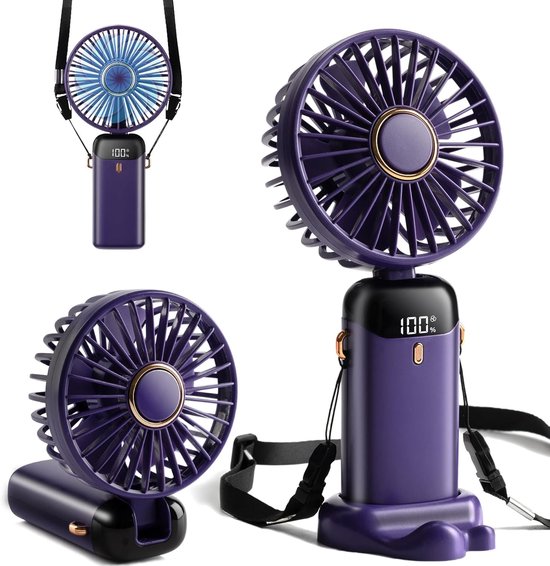 Mini-handventilator，wiederaufladbar Mit Typ-c-anschluss，800 Mah，5 Geschwindigkeitsstufen，90° Faltbar，3-in-1-funktion Für Hand