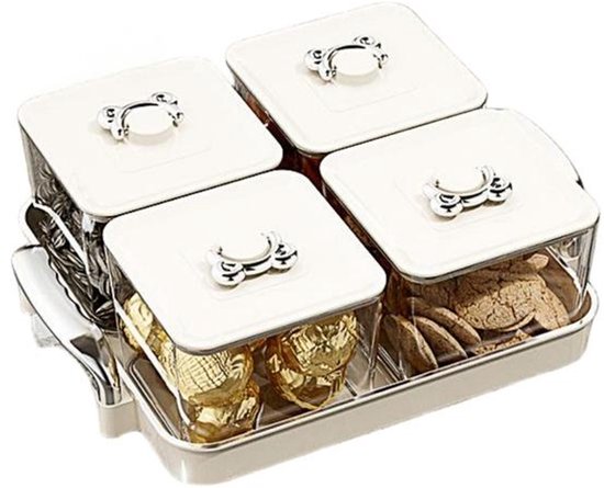 Servierschale Mit Fächern，mit Abnehmbarem Deckel，minimalistisches Design，4-fächer-design，26,7 X 20 X 8,8 Cm