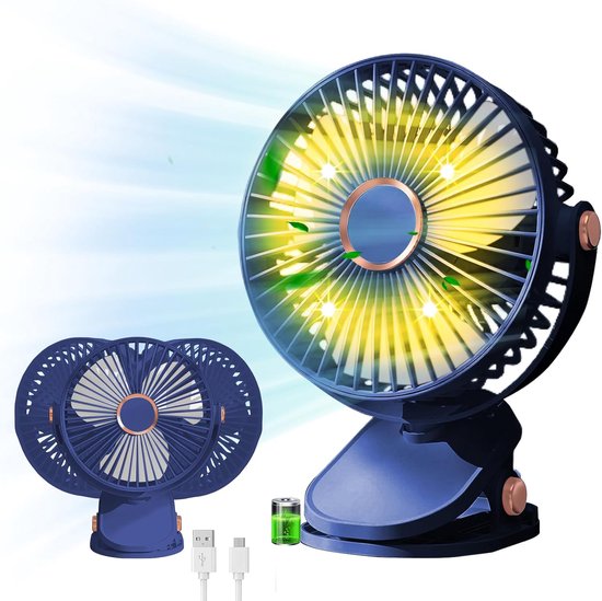 Usb-tischventilator，5 Windgeschwindigkeiten，360° Drehbar，tragbarer Mini-usb-tischventilator Mit Wiederaufladbarem Akku，geeignet Für Zuhause，blau