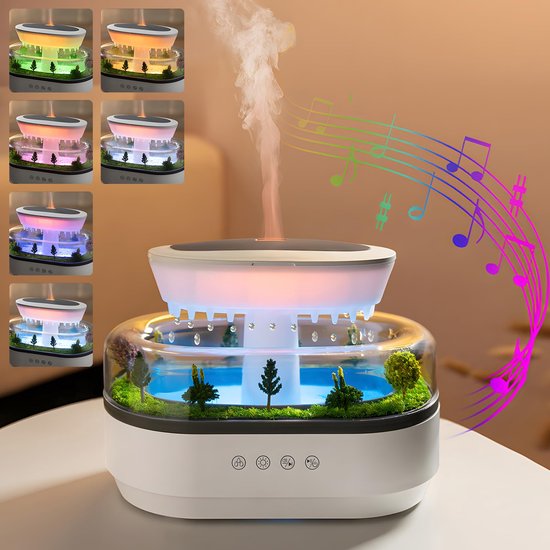 250-ml-aromatherapie-diffusor „cloud Rain“ – 7 Led-farben, Weißer Klang, Automatische Abschaltung, Mini-landschaftsdesign