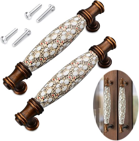 2 Vintage-möbelgriffe Aus Keramik – Keramikgriffe Für Schubladen Und Möbel, Zinklegierung – Inkl. Schrauben, Lochabstand 96 Mm