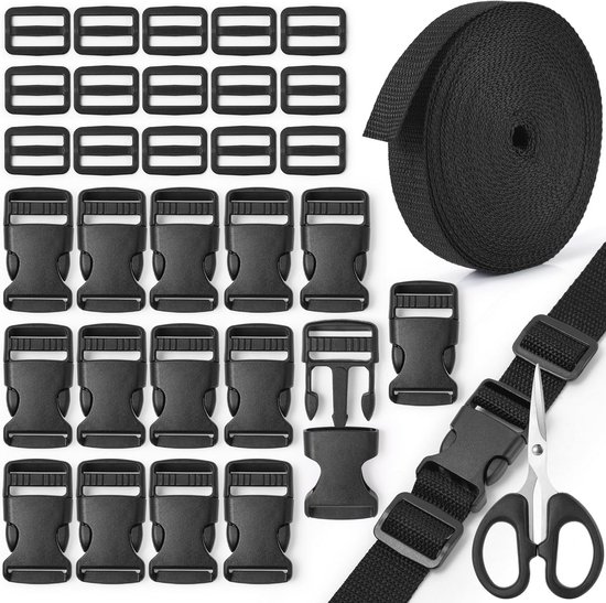 Nylongurt-set, 10 M, Verschiedene Breiten – Inklusive Kunststoffschnallen Und -schiebern – Verstellbar Für Rucksäcke Und Gepäck