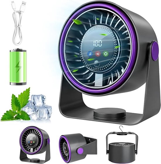 Leiser Tischventilator，usb-miniventilator，3-in-1-tragbarer Ventilator，5000-mah-akku，5 Einstellbare Windgeschwindigkeiten，360° Drehbar