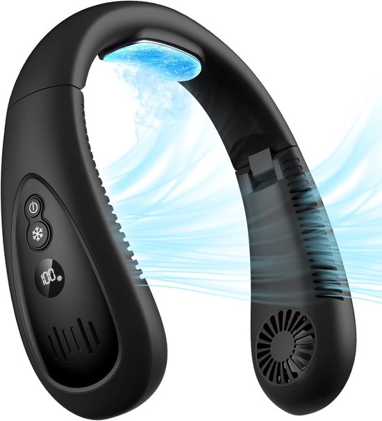 Nackenventilator，tragbarer Nackenventilator Mit Kühlplatte Und 360°-luftstrom，5000 Mah Akku，wiederaufladbar Über Usb，büro Und Im Freien (schwarz)