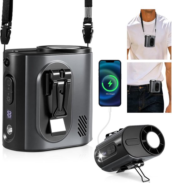 Tragbarer Hüftventilator Mit Eiskompressionsfunktion，freihändiger Nackenventilator，gürtelventilator Mit Led-beleuchtung Und Nackenband